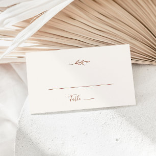 Minimal Leaf   Boho Cream Flat Wedding Place Card