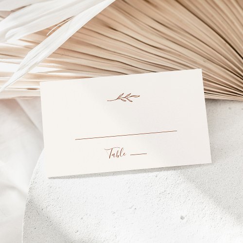 Minimal Leaf  Boho Cream Flat Wedding Place Card