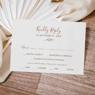 Minimal Leaf Boho Cream Menu Choice RSVP Card