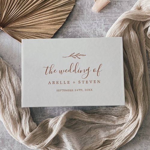 Minimal Leaf  Boho Cream Monogram Back Wedding Guest Book