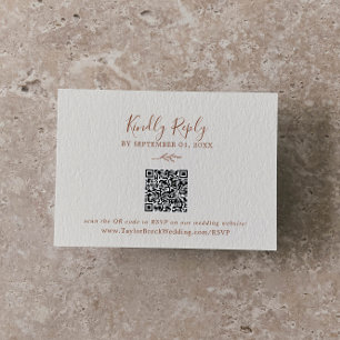 Minimal Leaf Boho Cream QR Code Wedding RSVP Enclosure Card