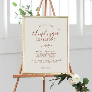 Minimal Leaf Boho Cream Unplugged Ceremony Sign
