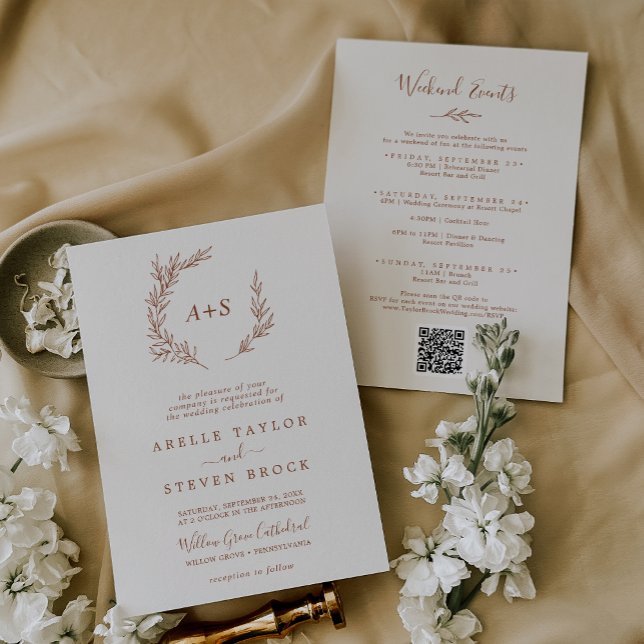 Minimal Leaf | Boho Cream Weekend Events Wedding Invitation (Creator Uploaded)