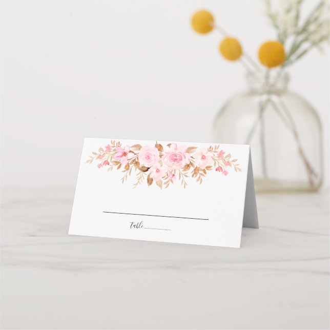 Minimal Leaf Boho Floral Wedding Place Card (Front)
