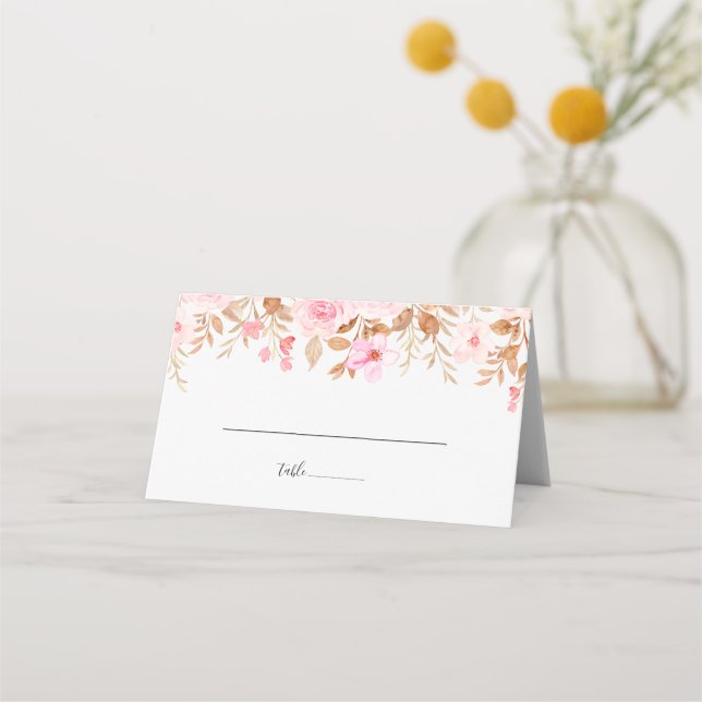 Minimal Leaf Boho Floral Wedding Place Card (Front)