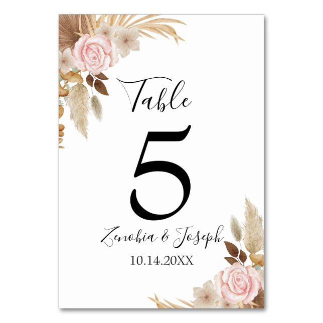 Minimal Leaf Boho Floral Wedding Table Number (Back)