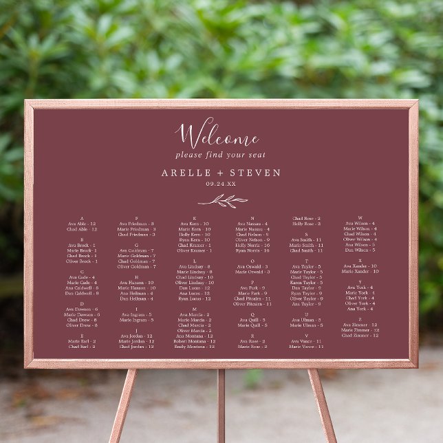 Minimal Leaf | Burgundy Alphabetical Seating Chart (Creator Uploaded)