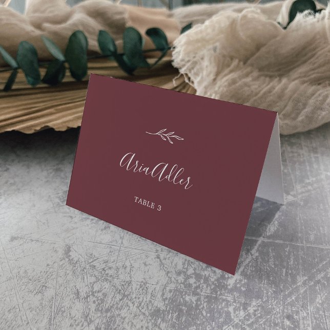 Minimal Leaf | Burgundy Guest Name Place Cards (Creator Uploaded)