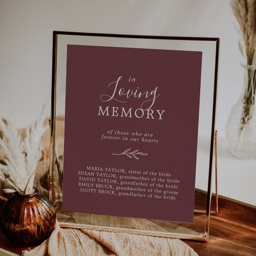 Minimal Leaf  Burgundy In Loving Memory Memorial Poster