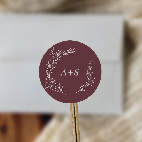 Minimal Leaf  Burgundy Monogram Envelope Seals