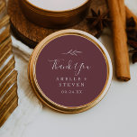 Minimal Leaf | Burgundy Thank You Favor Sticker<br><div class="desc">These minimal leaf burgundy thank you wedding favor stickers are perfect for a boho wedding reception. The bohemian design features a simple greenery silhouette in a dark red wine color with classic minimalist boho style. Personalize the sticker labels with your names, the event (if applicable), and the date. These stickers...</div>