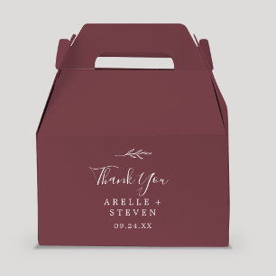 Minimal Leaf Burgundy Thank You Wedding Favor Boxes