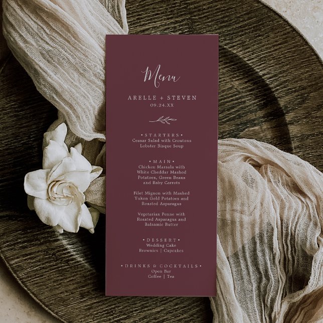 Minimal Leaf | Burgundy Wedding Dinner Menu (Creator Uploaded)