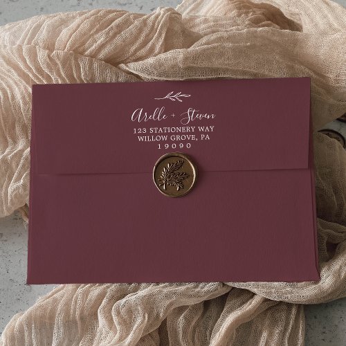 Minimal Leaf  Burgundy Wedding Invitation Envelope
