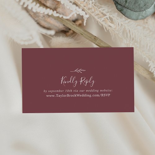 Minimal Leaf  Burgundy Wedding Website RSVP Enclosure Card