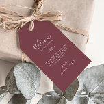 Minimal Leaf | Burgundy Wedding Welcome Gift Tags<br><div class="desc">These minimal leaf burgundy wedding welcome gift tags are perfect for a boho wedding. The bohemian design features a simple greenery silhouette in a dark red wine color with classic minimalist boho style. Personalize the tags with the location of your wedding, a short welcome note, your names, and wedding date....</div>