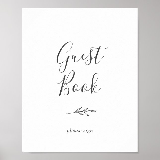 Minimal Leaf | Dark Gray Guest Book Sign (Front)