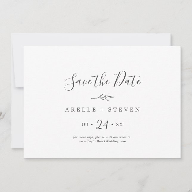 Minimal Leaf | Dark Gray Horizontal Save The Date (Front)