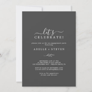 Minimal Leaf Dark Gray Let's Celebrate Invitation