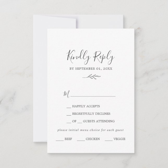 Minimal Leaf | Dark Gray Menu Choice RSVP Card (Front)