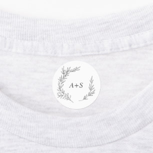 Minimal Leaf   Dark Gray Monogram Iron On Labels