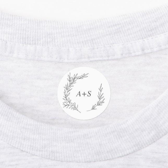 Minimal Leaf | Dark Gray Monogram Iron On Labels (Affixed)