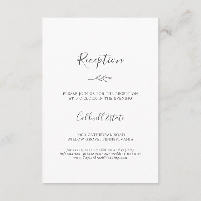Minimal Leaf | Dark Gray Reception Insert Card (Front)