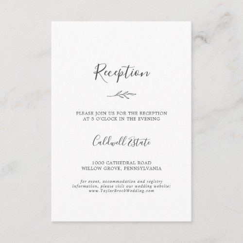 Minimal Leaf  Dark Gray Reception Insert Card