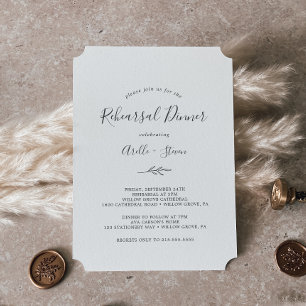 Minimal Leaf   Dark Gray Rehearsal Dinner Invitation