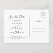 Minimal Leaf | Dark Gray Save the Date Invitation Postcard (Back)