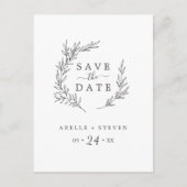 Minimal Leaf | Dark Gray Save the Date Invitation Postcard (Front)