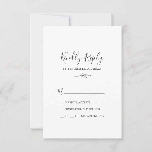 Minimal Leaf | Dark Gray Simple RSVP Card (Front)