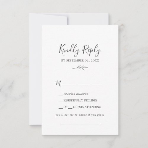 Minimal Leaf  Dark Gray Song Request RSVP Card