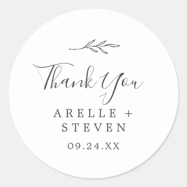 Minimal Leaf | Dark Gray Thank You Favor Sticker | Zazzle