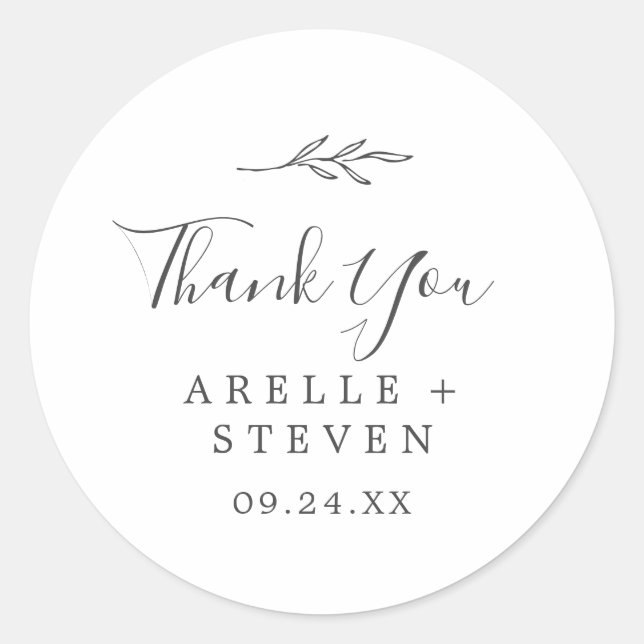 Minimal Leaf | Dark Gray Thank You Favor Sticker (Front)