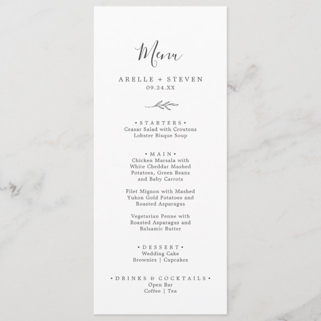 Minimal Leaf | Dark Gray Wedding Dinner Menu (Front)