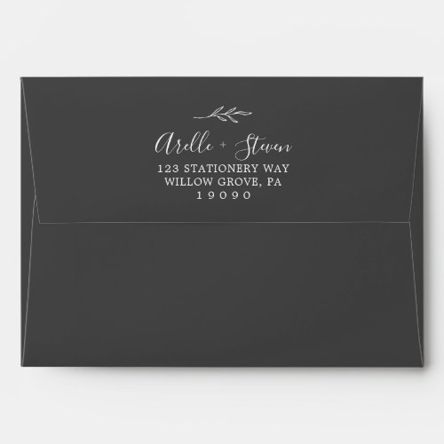 Minimal Leaf  Dark Gray Wedding Invitation Envelope