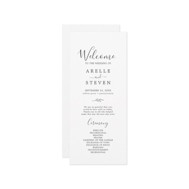 Minimal Leaf | Dark Gray Wedding Program (Front/Back In Situ)