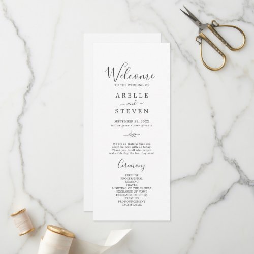 Minimal Leaf  Dark Gray Wedding Program