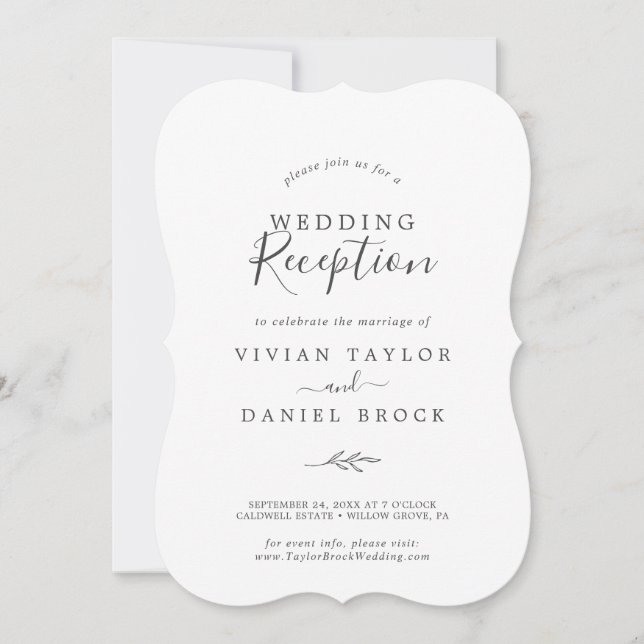 Minimal Leaf | Dark Gray Wedding Reception Invitation (Front)