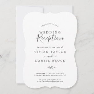 Minimal Leaf Dark Gray Wedding Reception Invitation