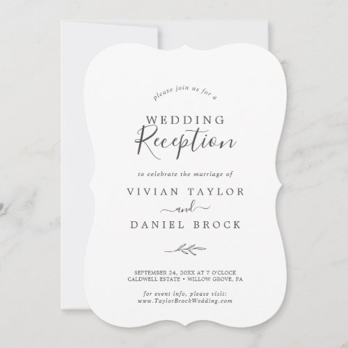 Minimal Leaf  Dark Gray Wedding Reception Invitation