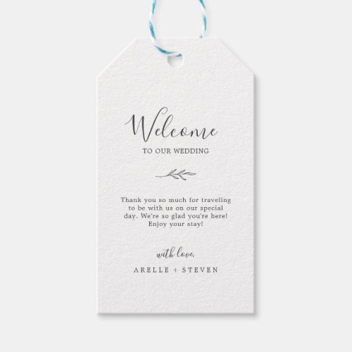 Minimal Leaf  Dark Gray Wedding Welcome Gift Tags