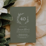 Minimal Leaf | Dark Green 40th Birthday Invitation<br><div class="desc">This minimal leaf dark green 40th birthday invitation is perfect for a boho birthday party. The design features a simple greenery leaf silhouette in olive green with minimalist mountain bohemian style.</div>
