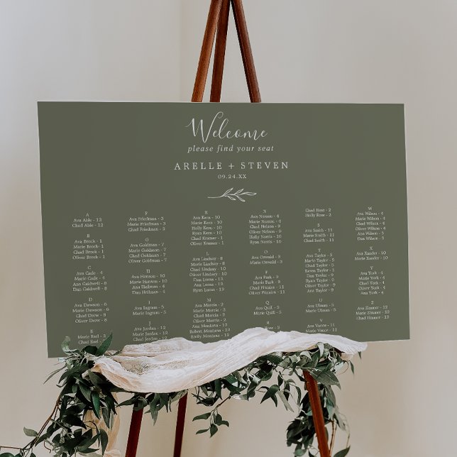 Minimal Leaf Dark Green Alphabetical Seating Chart Foam Board (Creator Uploaded)