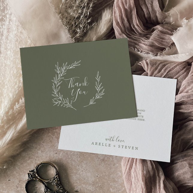 Minimal Leaf | Dark Green Flat Thank You Card (Creator Uploaded)