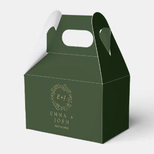 Minimal Leaf Dark Green Formal Monogram Wedding Favor Boxes