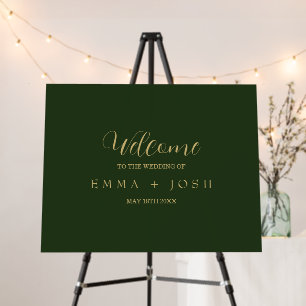 Minimal Leaf Dark Green Formal Monogram Wedding Foam Board