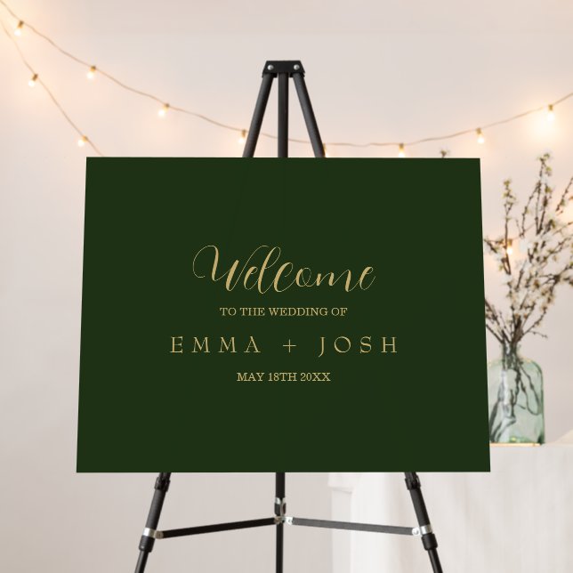 Minimal Leaf | Dark Green Formal Monogram Wedding Foam Board (In Situ (Stand))