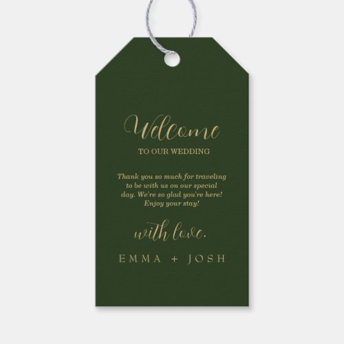 Minimal Leaf  Dark Green Formal Monogram Wedding Gift Tags